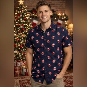 Denim & Flower Singh Men’s Christmas shirt -Santa Print Size M